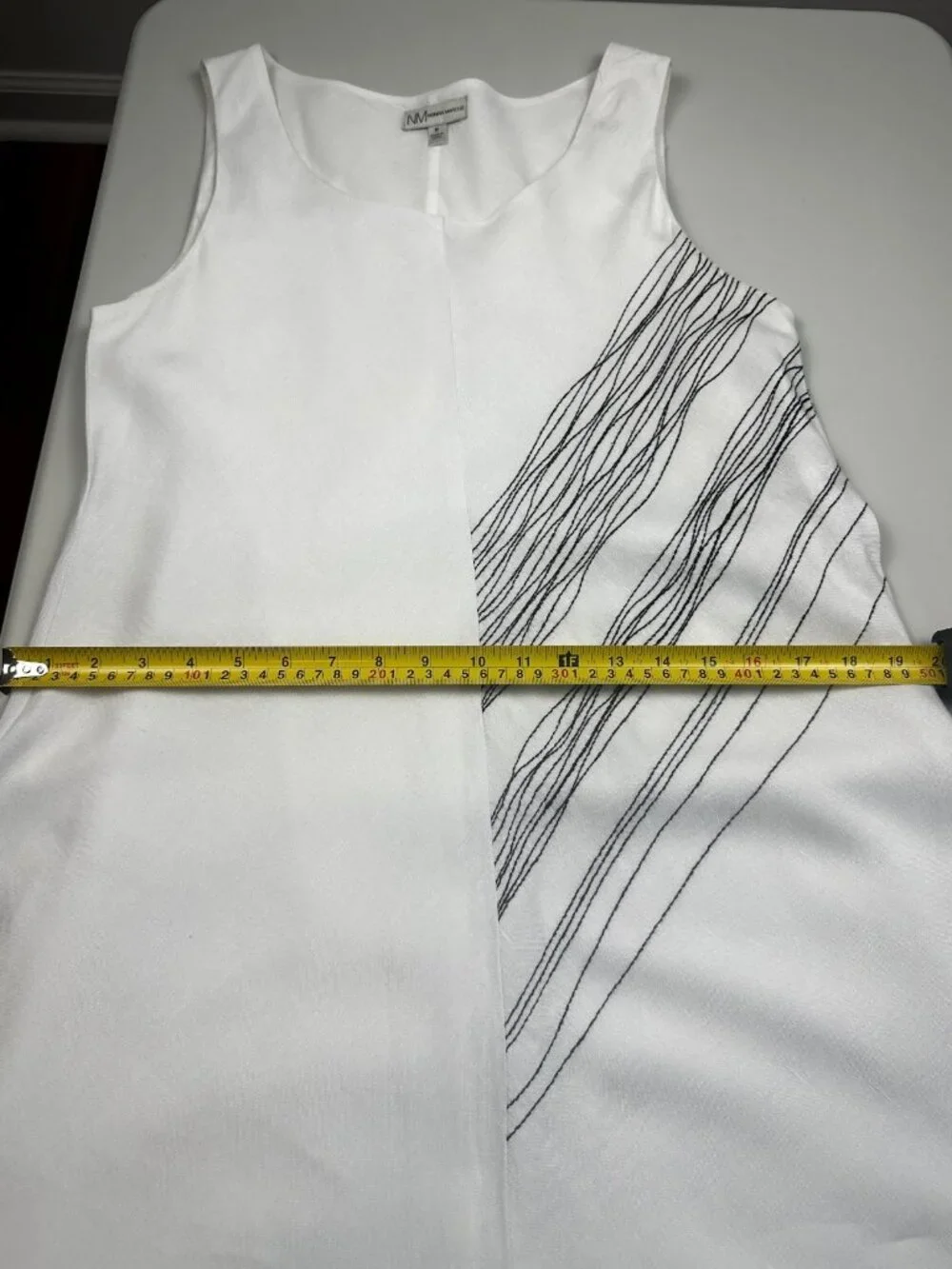 NM Neiman Marcus Women’s White Black Embroidered Asymmetrical Midi Dress M